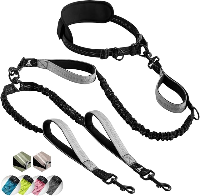 SparklyPets - Correa Doble Manos Libres para Perros de Raza Mediana y Grande, arnés Profesional con Costuras…