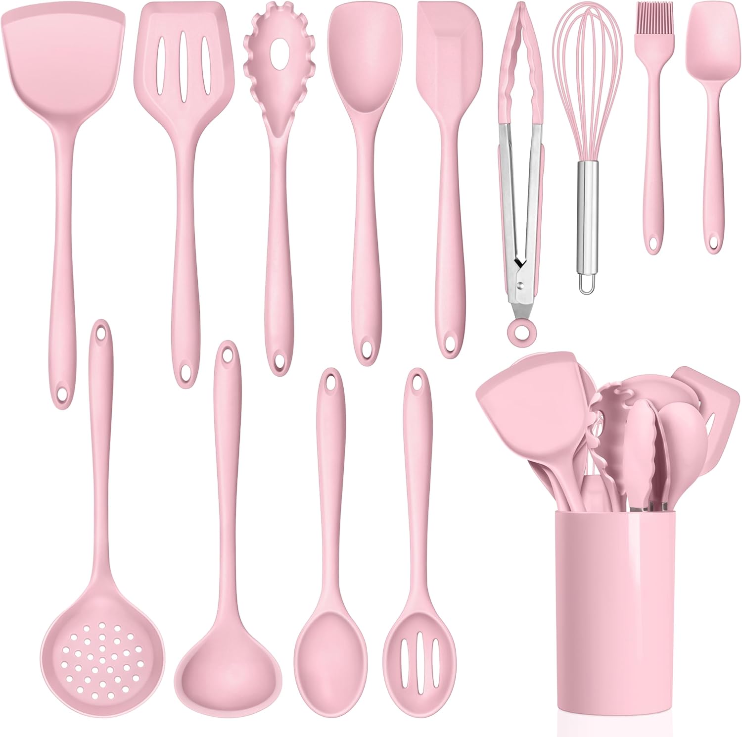 HaWare Kitchen Utensils, 14 PCS Silicone Cooking Utensils Set, Heat Resistant Kitchen Utensils for Non-stick Cookware, Kitchen Gadgets Tools with Spoons, Spatulas, Whisk, Dishwasher Safe (Pink) HaWare Kitchen Utensils, 14 PCS Silicone Cooking Utensils Set, Heat Resistant Kitchen Utensils for Non-stick Cookware, Kitchen Gadgets Tools with Spoons, Spatulas, Whisk, Dishwasher Safe (Pink)