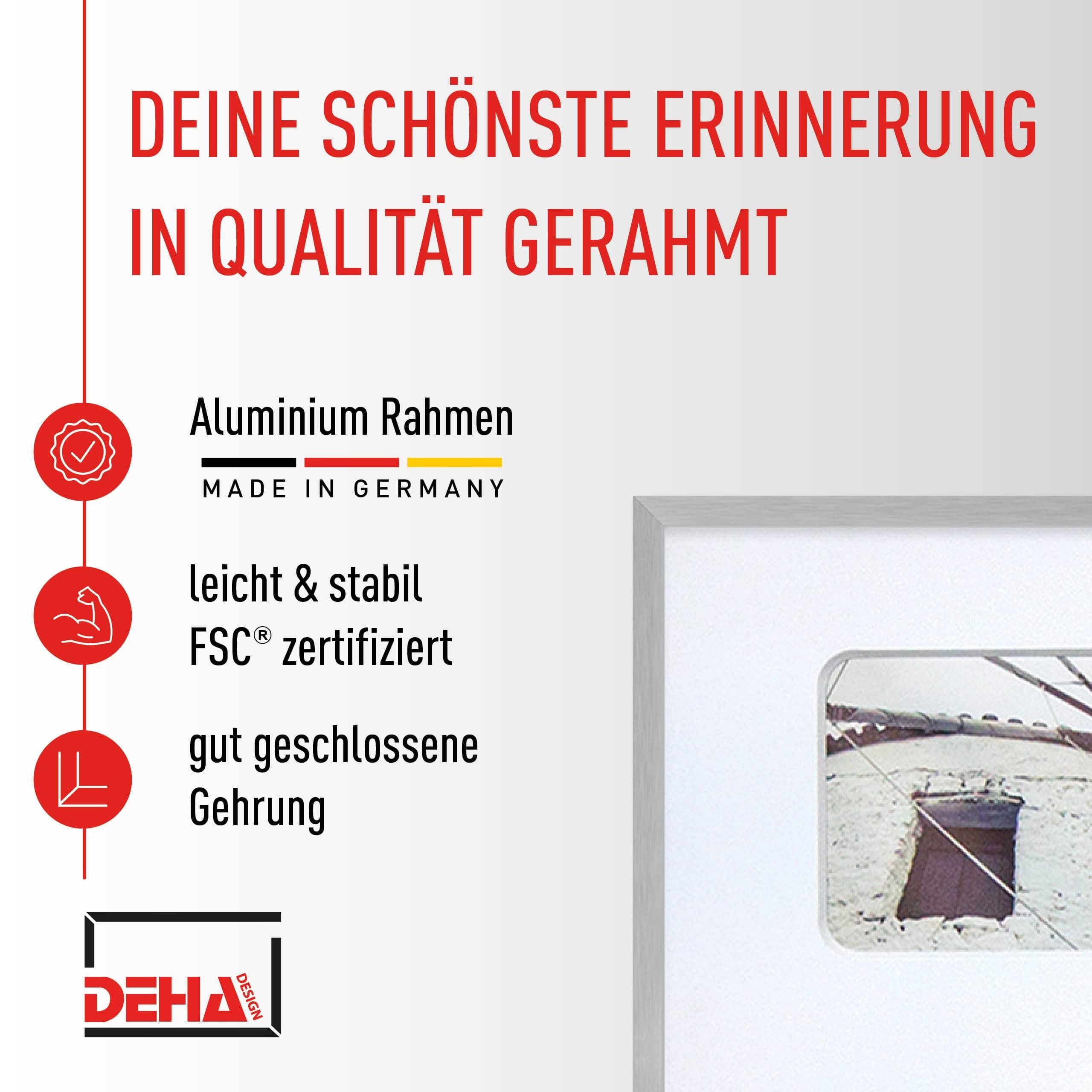DEHA Design Collagerahmen mit Passepartout, 109,2 x 49,5 cm, Aluminium, Schwarz matt, Collage mit 18 Bildern zum Aufhängen im Hoch- & Querformat, bruchsicheres Kunstglas, Tribeca