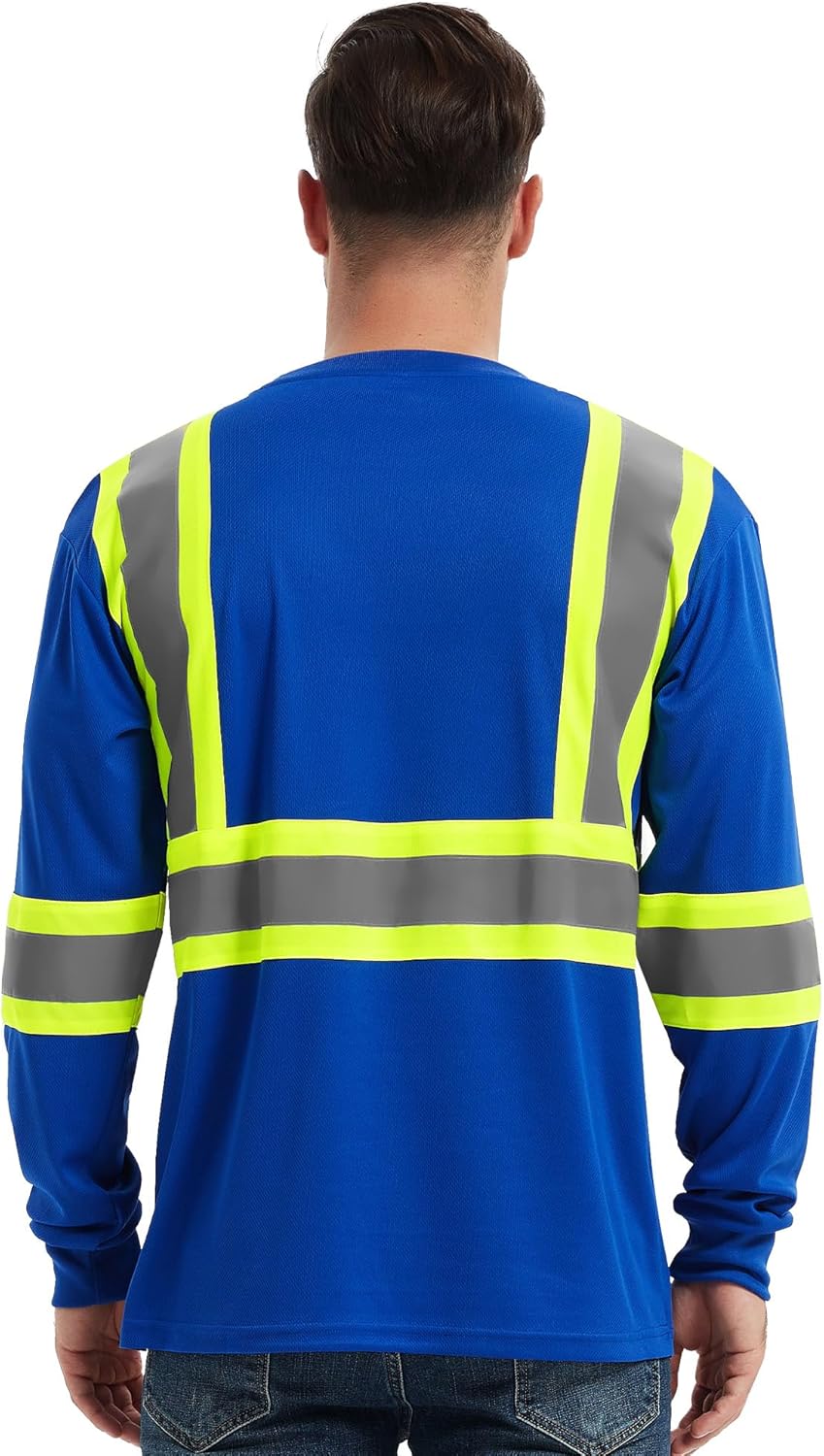 ProtectX Men's High Visibility Heavy Duty Long Sleeve Reflective Safety T-Shirts for Construction, Class 2-3 Type R - Image 5