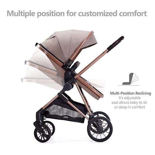 Miniatura 3 de Cochecito para bebé recién nacido  Cochecito convertible 2 en 1 con asiento reversible, para bebés de 0 a 36 meses (rosa)
