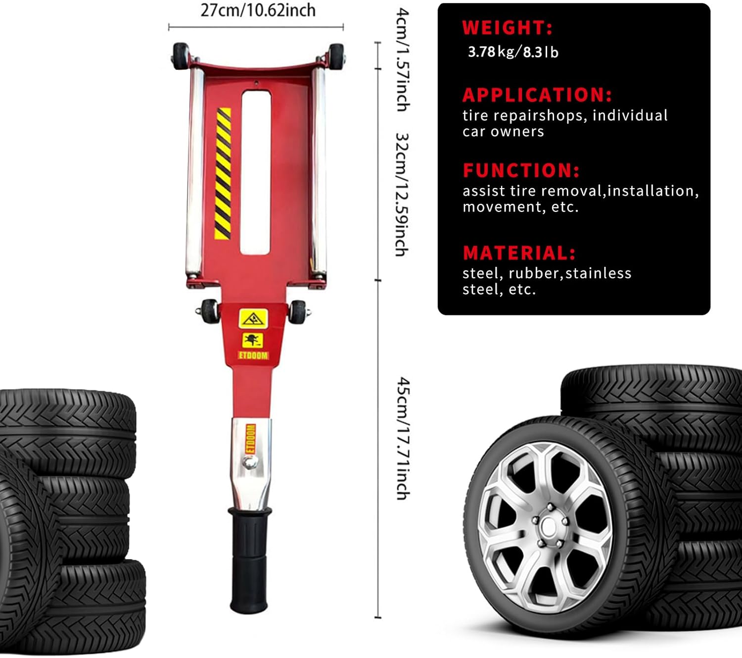 Upgraded Portable Effortless Tire Jack Disassembly Tool, Tire Jack Tool with Roller Plate (Without ramp, L)