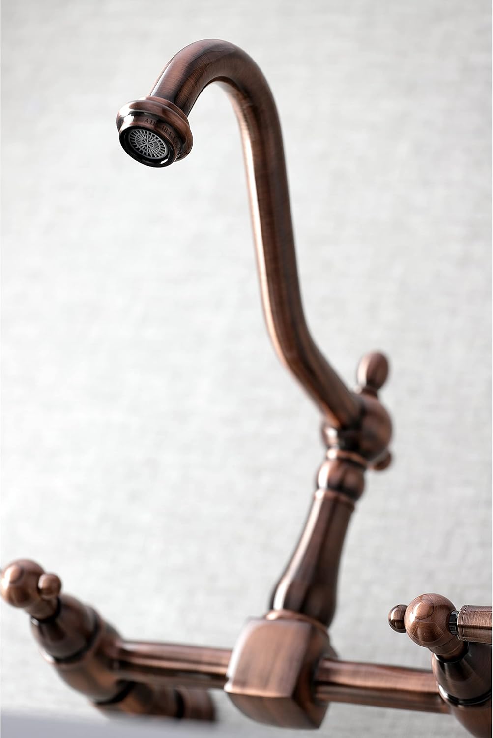 Kingston Brass KS124PXAC Heritage Wall Mount Bridge Kitchen Faucet, Antique Copper