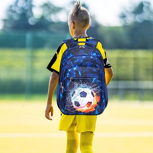 Miniatura 2 de LEDAOU Mochila escolar para adolescentes, niños y niñas, mochila escolar, mochila de viaje, casual, Pelota Azul-fútbol