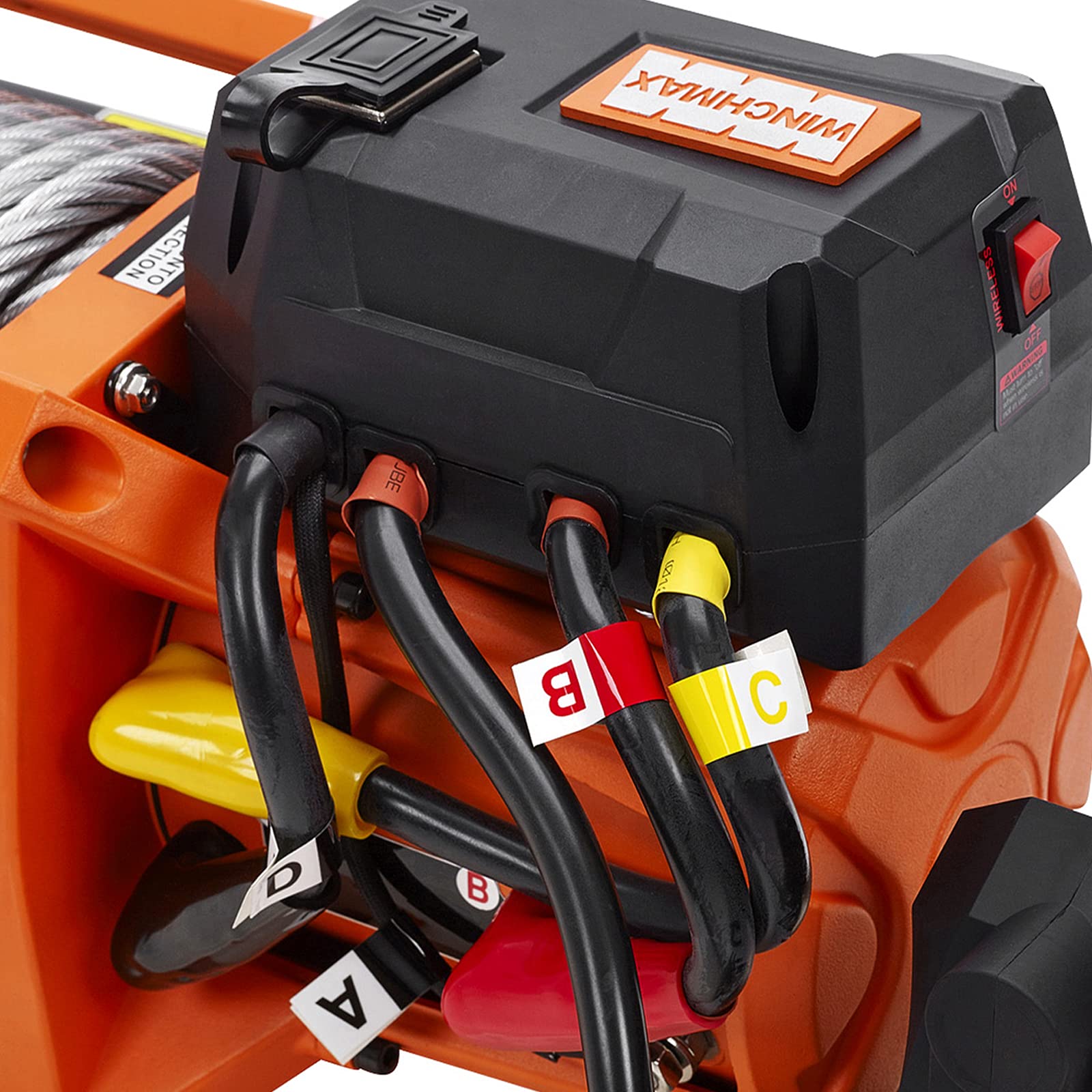 Winchmax 17500lb / 7938kg verricello Elettrico Originale Arancione 12v, 26m x 13mm Dyneema SK75 Multi-trefolo Sintetico. Gancio da Competizione. Telecomando Senza Fili