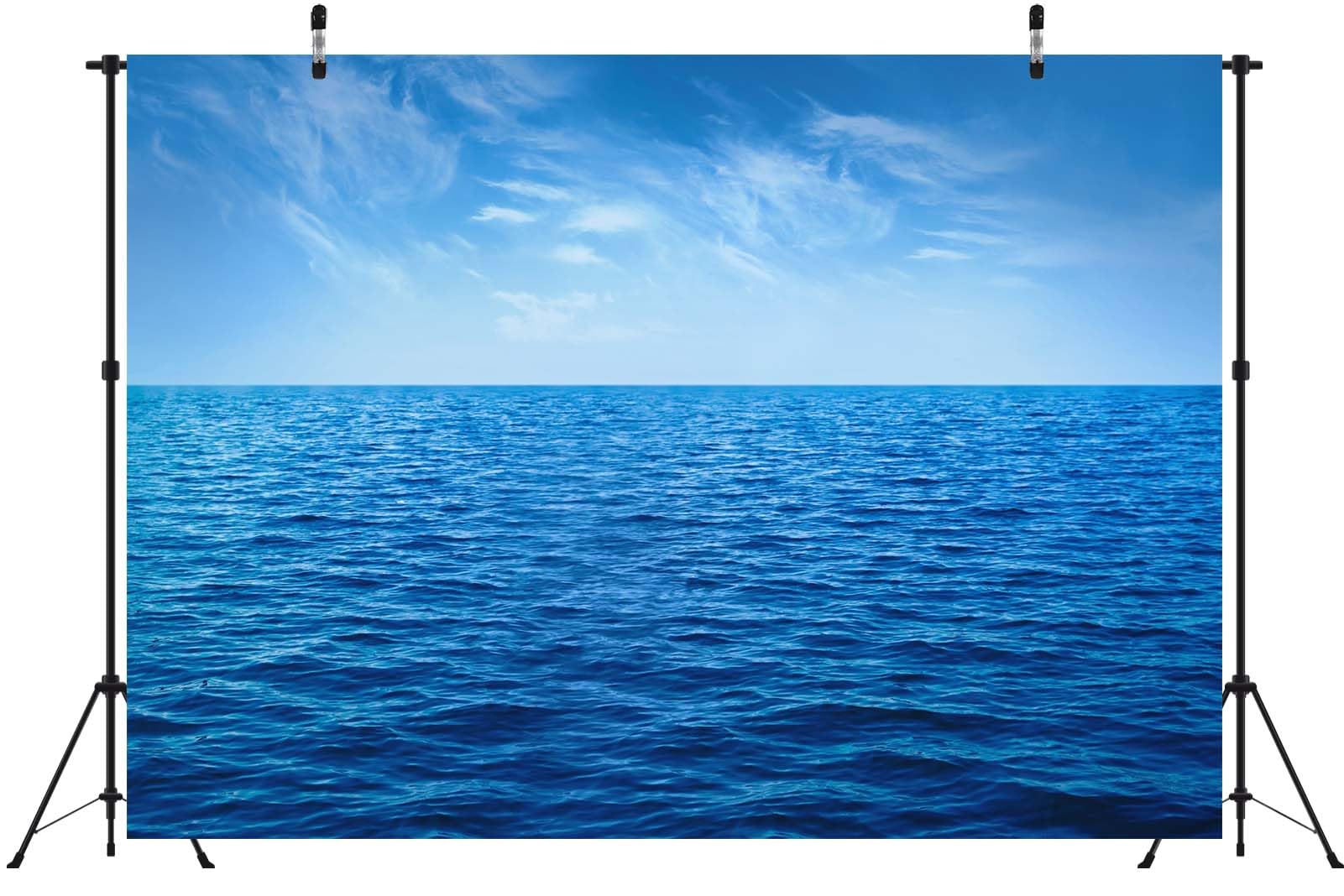 BELECO 3.6x3m Sfondo in tessuto Oceano blu e cielo | Paesaggio marino blu cielo nuvole bianche sfondo decorazione festa oceano decorazione murale accessori studio foto