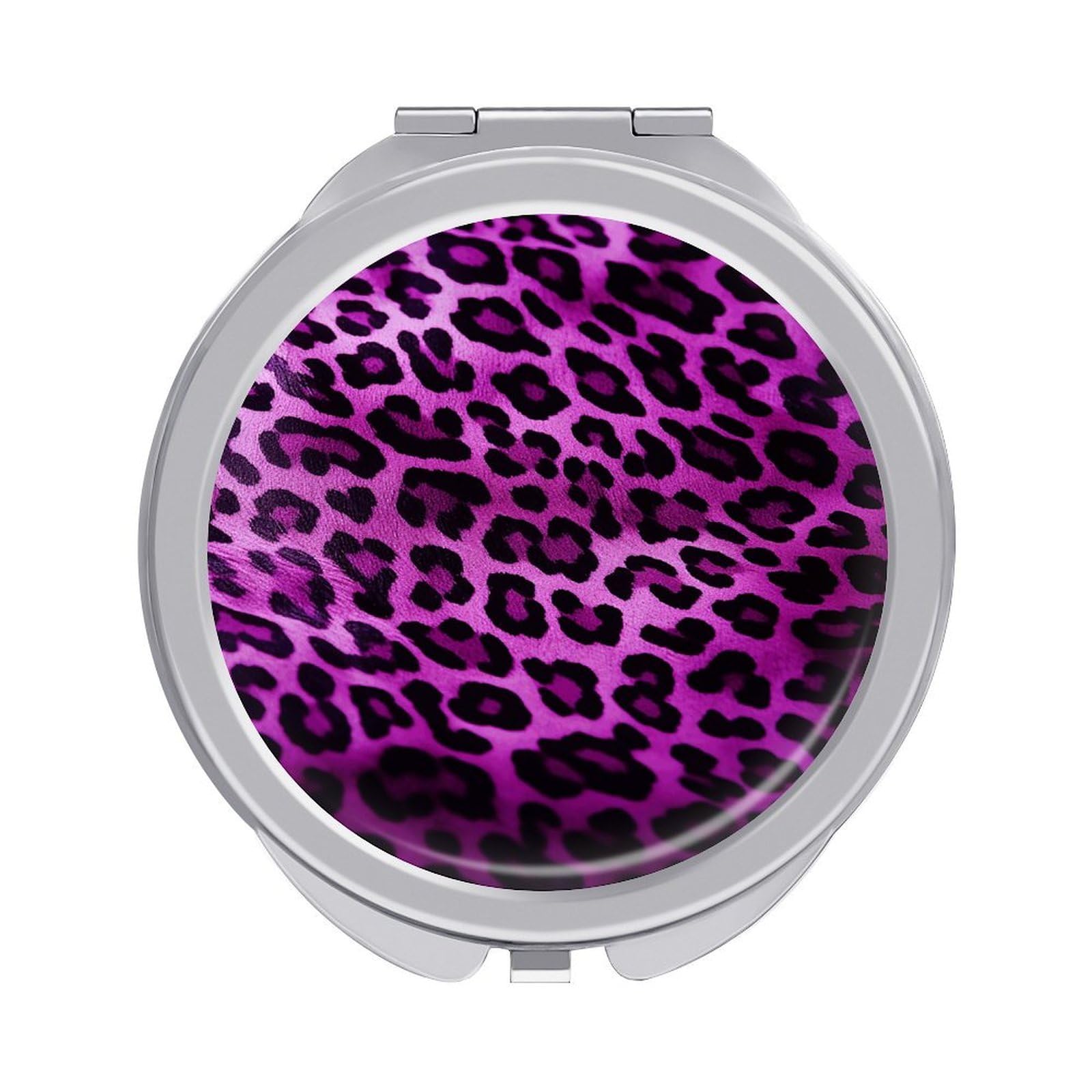 FekiLoot Purple Leopard Compact Mirror for Purse Portable Travel Makeup Mirrors Metal Magnifying Pocket Mirror Double Sided Small Handheld Mirrors for Women Travel Essentials