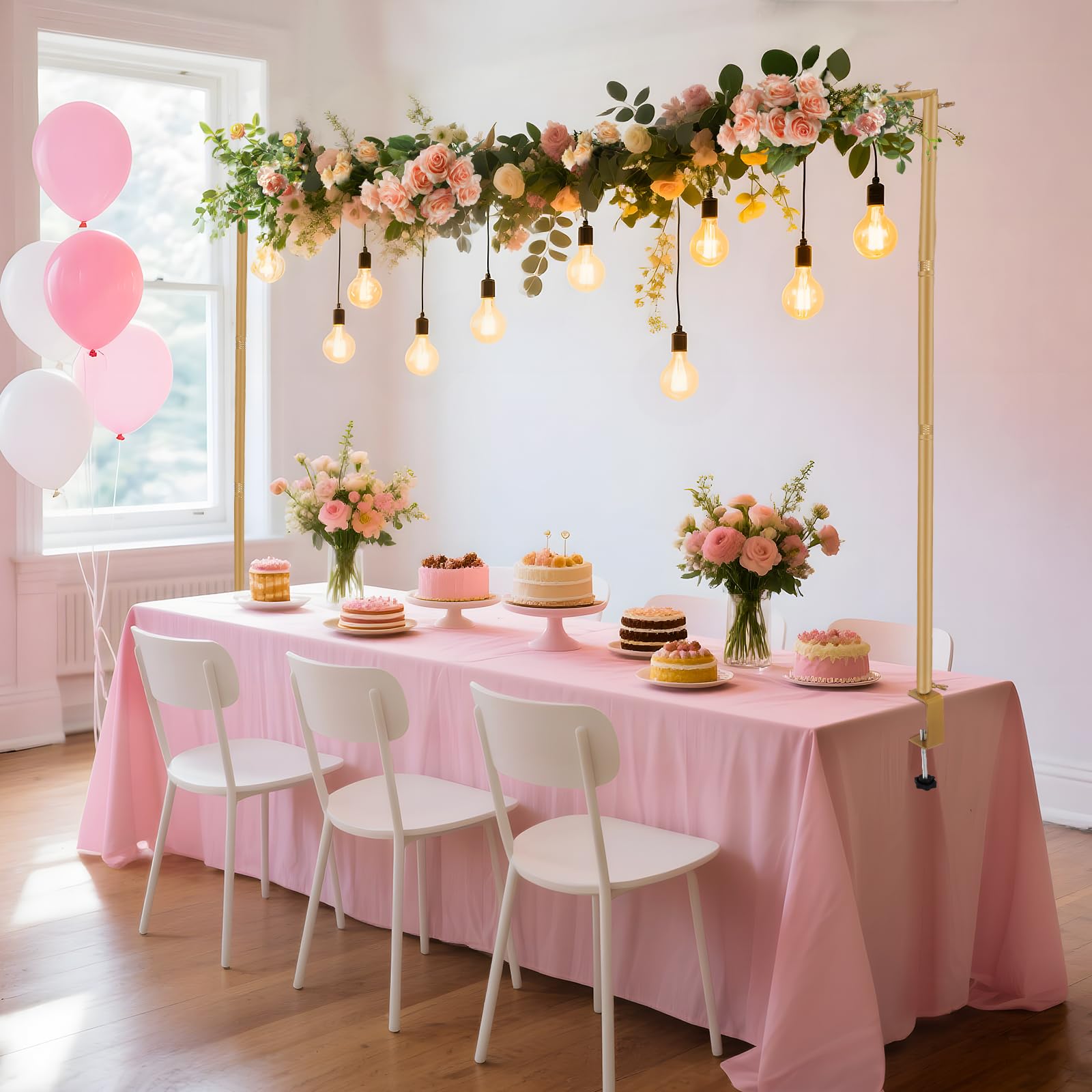 Arco da Tavolo Regolabile Oro, Kit Quadrato con Arco per Palloncino 120 a 260 cm, Supporto per Binario da Tavolo per Natale, Matrimonio, Compleanno, Anniversario, Decorazione per Feste