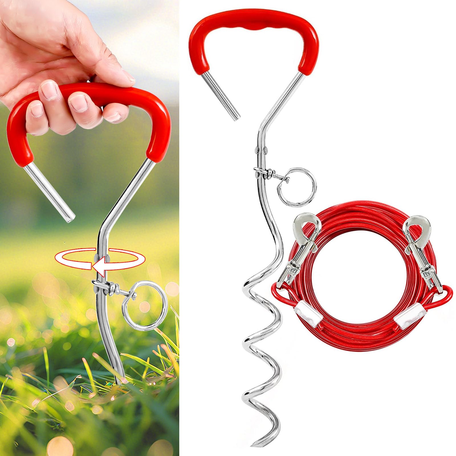 Snagle Paw Piquet de dressage avec laisse - Pour le camping et la cour, avec serre-câble, 6 m - Pour le camping, l'entraînement des chiens de taille moyenne et grande