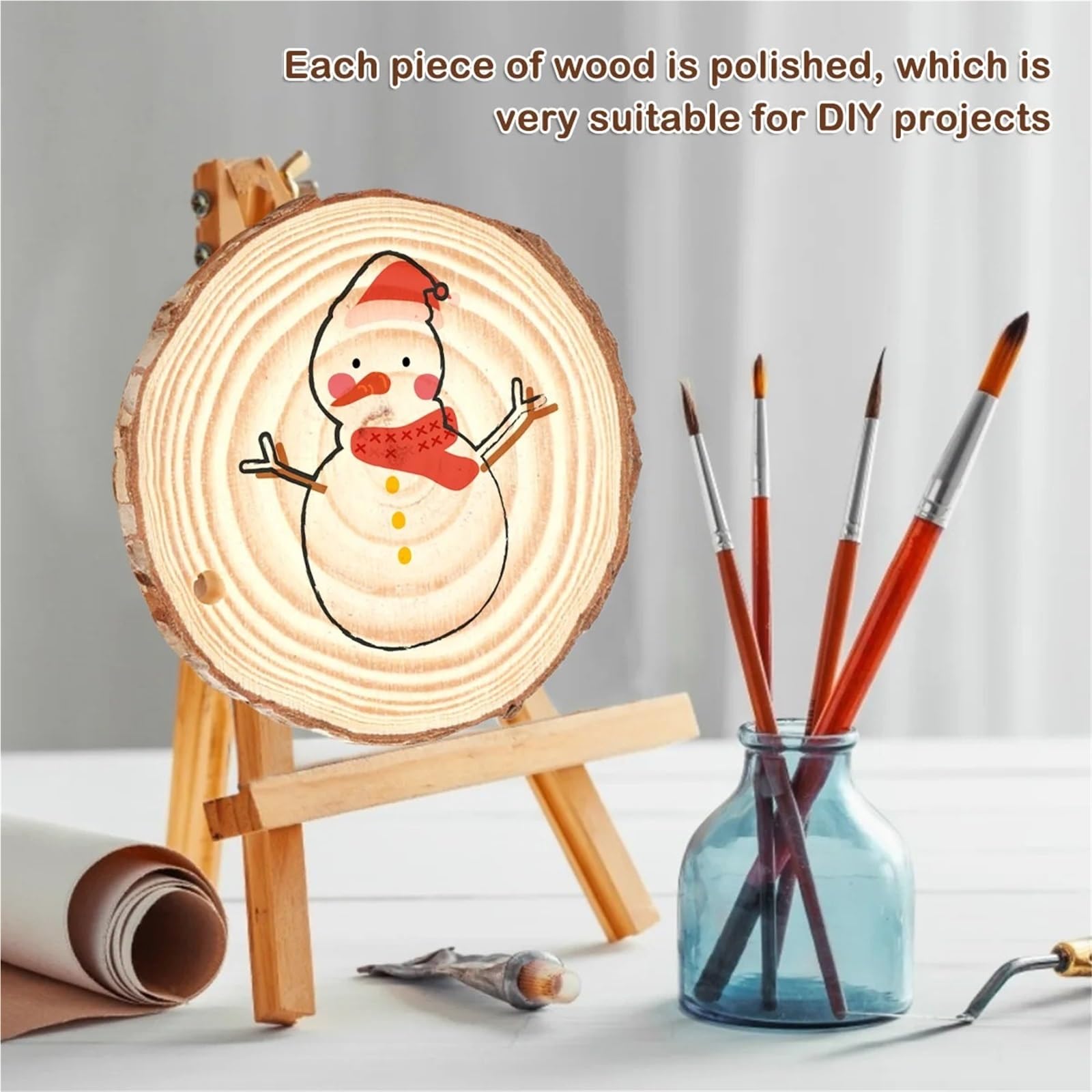 Niewykończone drewno z korą 30/60Pcs Natural Unfinished Wood Slices Round Wooden Circles for Arts Painting DIY Crafts Wedding Decorations Christmas Ornament(30pcs 5 6cm)