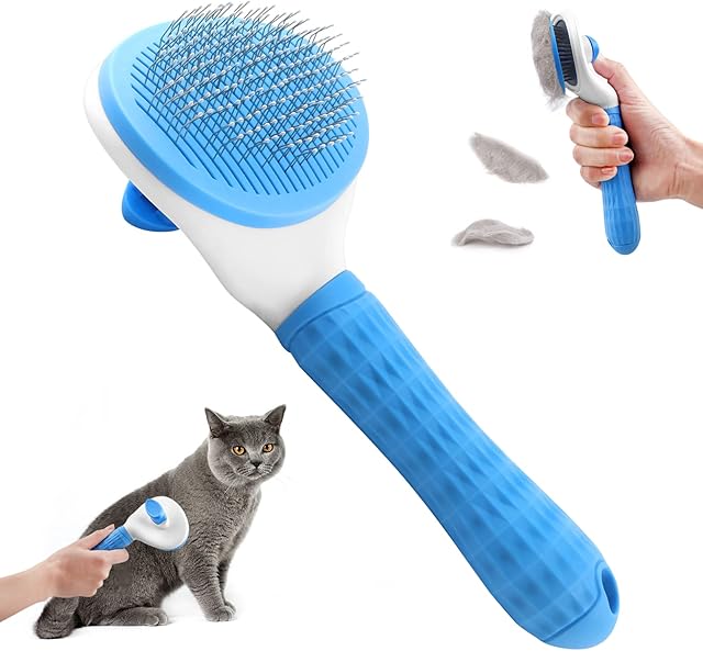 Cat Brush, Dog Brush, Slicker Cat Dog Brushes for Grooming, Self Cleaning Dog Cat Grooming Brush, Deshedding Tool for Pets with Short/Medium/Long Hair (Blue)