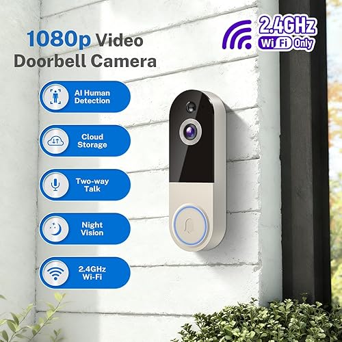 Miniatura 6 de Timbre inalámbrico con batería recargable, resolución de 1080p, audio de 2 vías, visión nocturna, detección humana AI, almacenamiento en la nube,