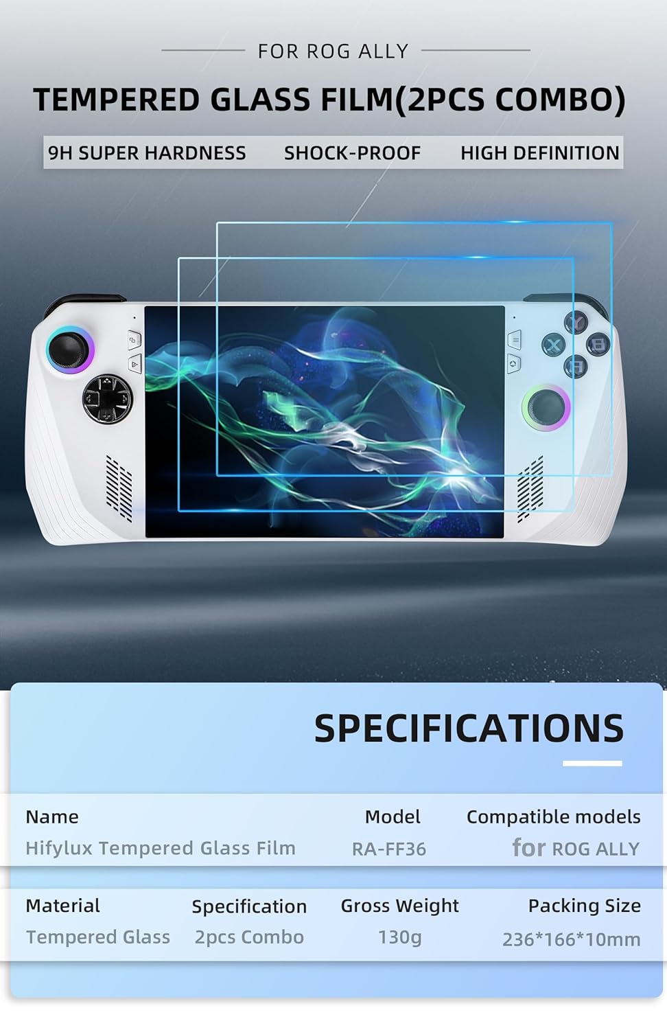 For ROG Ally Screen Protector, 9H Hardness Tempered Film, HD Protective Film for Game Machine Accessories (2 pieces)