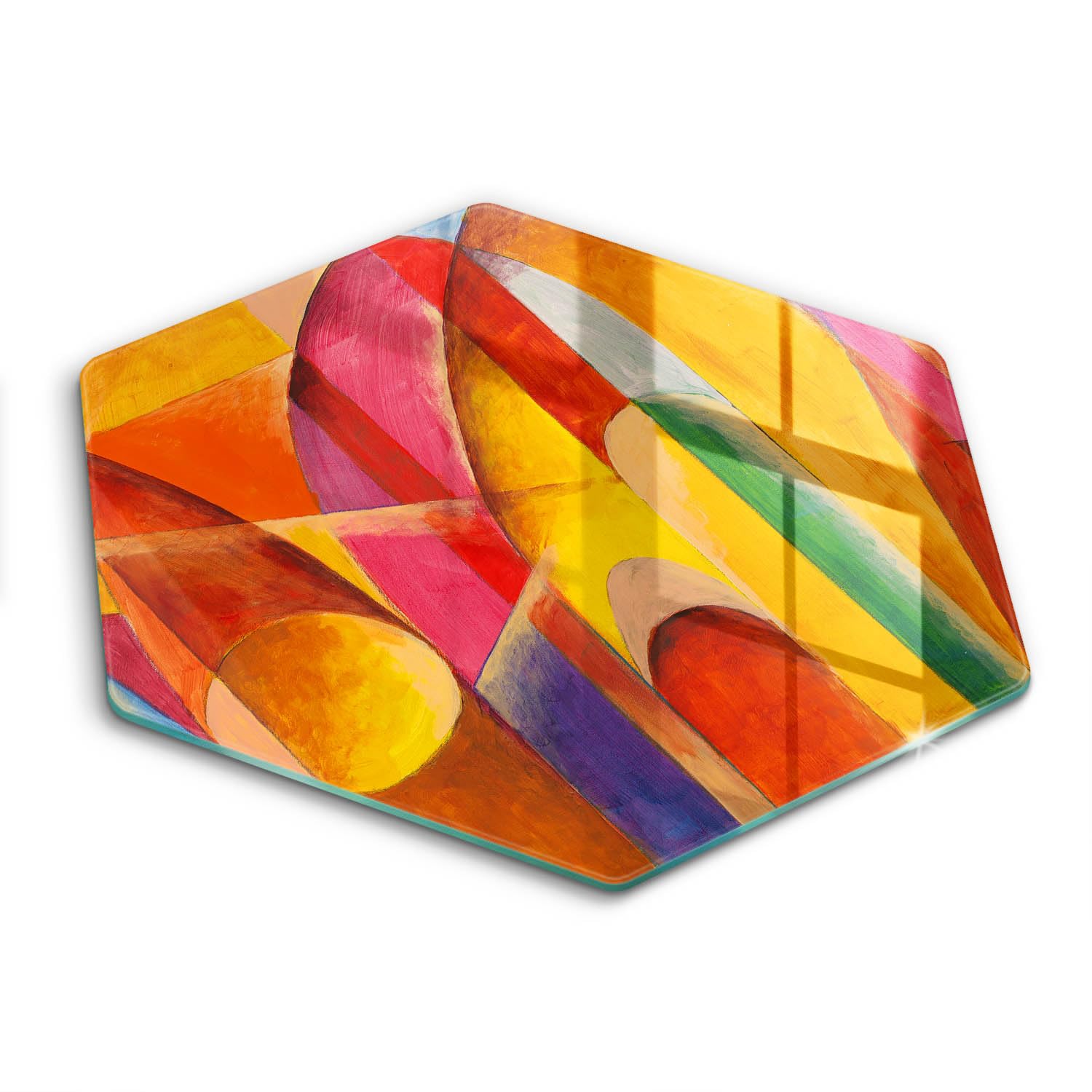 Plaque induction protection 40cm Wallfluent en verre hectogonal avec décor abstraction colorée