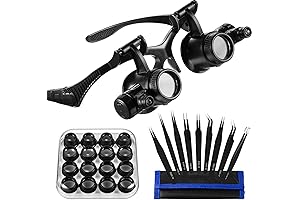 Headband Magnifier with Tweezers and LED Light