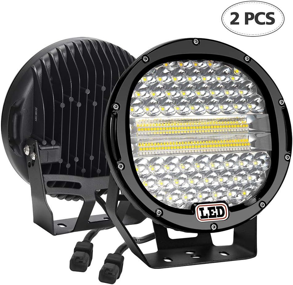 LED Light Bar,2PCS 9 inch 384W Flood Spot Combo Led Round Driving Lights Headlamp Headlight Off Road Lights for Truck SUV Tractor Trailer ATV Black