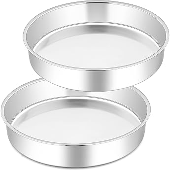 Joyfair Baking Mould Set of 2 Stainless Steel Cake Tin Round Cake Baking Tin Healthy and Non-Toxic Easy to Clean and Dishwasher Safe - 25 cm