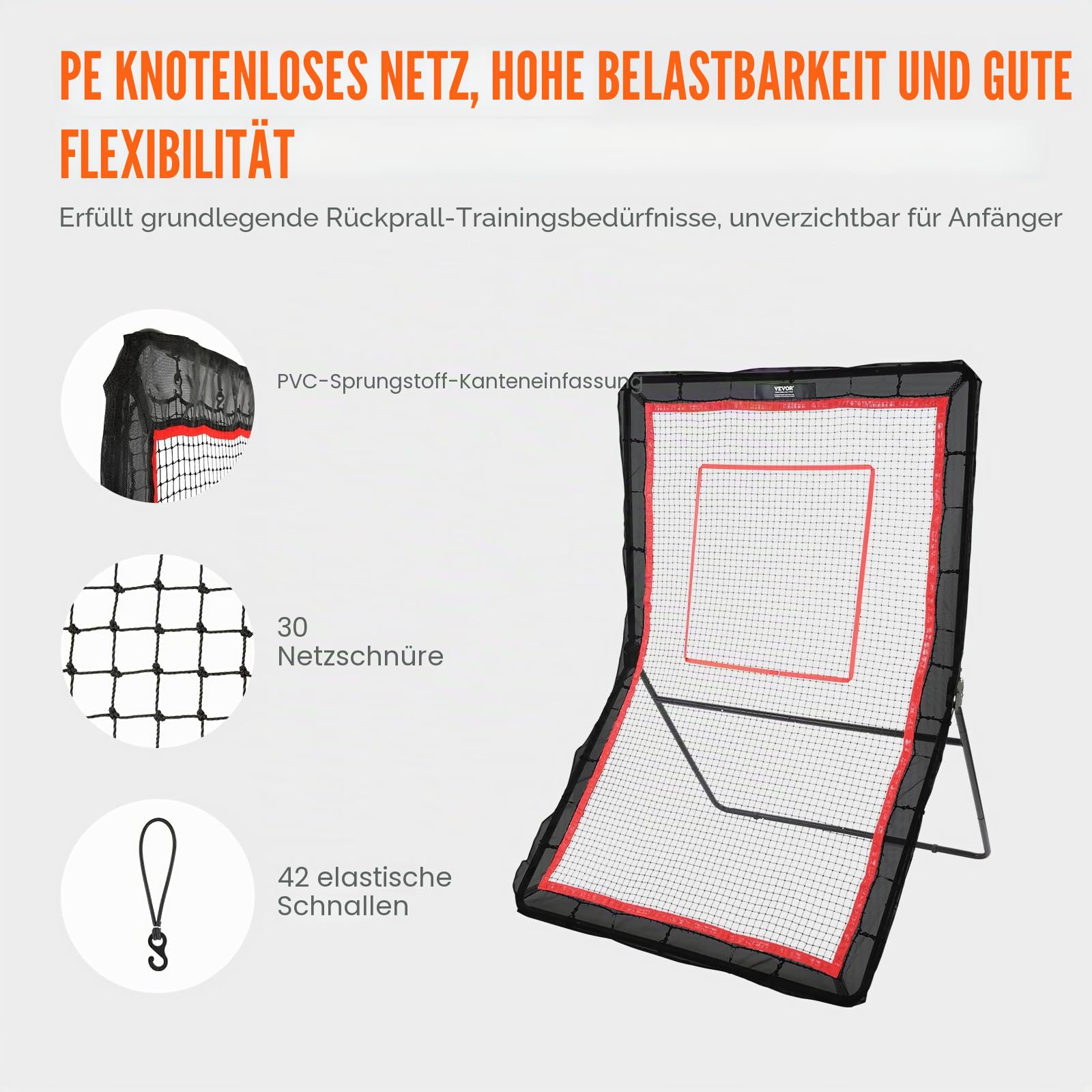 VEVOR Lacrosse-Rebounder für den Hinterhof, 1,5 x 2,1 m großes Volleyball-Rücksprungnetz, Pitchback-Throwback-Baseball-Softball-Return-Trainingsbildschirm, verstellbarer Winkel, Schießübungs-Trainings