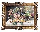  Magnifique tableau 90 x 70 cm Artiste H. Zatzka – Nature morte avec panier avec roses Cadre baroque antique Repro Renaissance