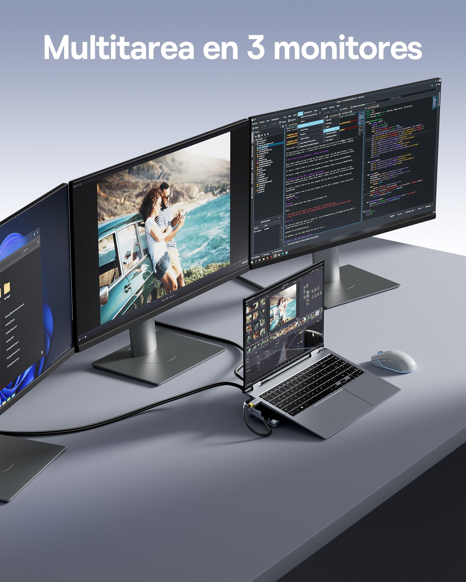 Baseus Docking Station para Portátil, 12 en 1 HUB, Triple Pantalla 4K, HDMI/DP, USB A/C 10Gbps, PD 100W, Ethernet, TF/SD, Estación de Acoplamiento con Soporte para Windows/DELL/HP/Lenovo/Mac