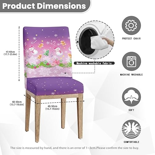 Miniatura 8 de Rnyleeg Juego de 4 fundas protectoras elásticas para sillas de comedor, diseño de muñeco de nieve, muñeco de nieve y muñeco de nieve, color morado