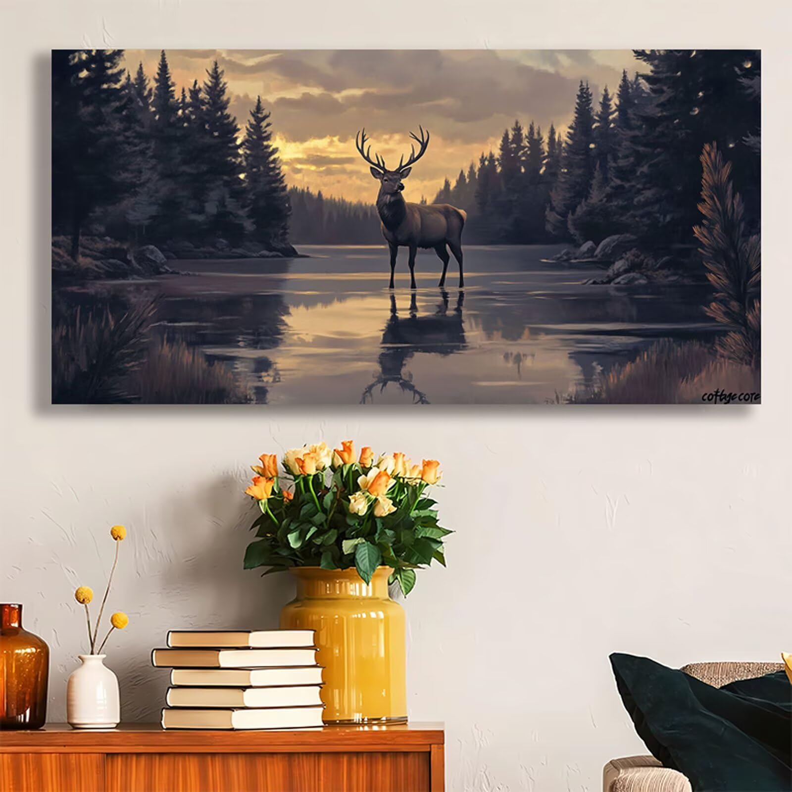 Krajobraz Malowanie po numerach jelenia malowanie według numerów dorosłych z ramą 50 x 150 cm, malowanie olejne DIY według numerów Kit, farby akrylowe pędzle do dekoracji domu dziewczyny początkujące