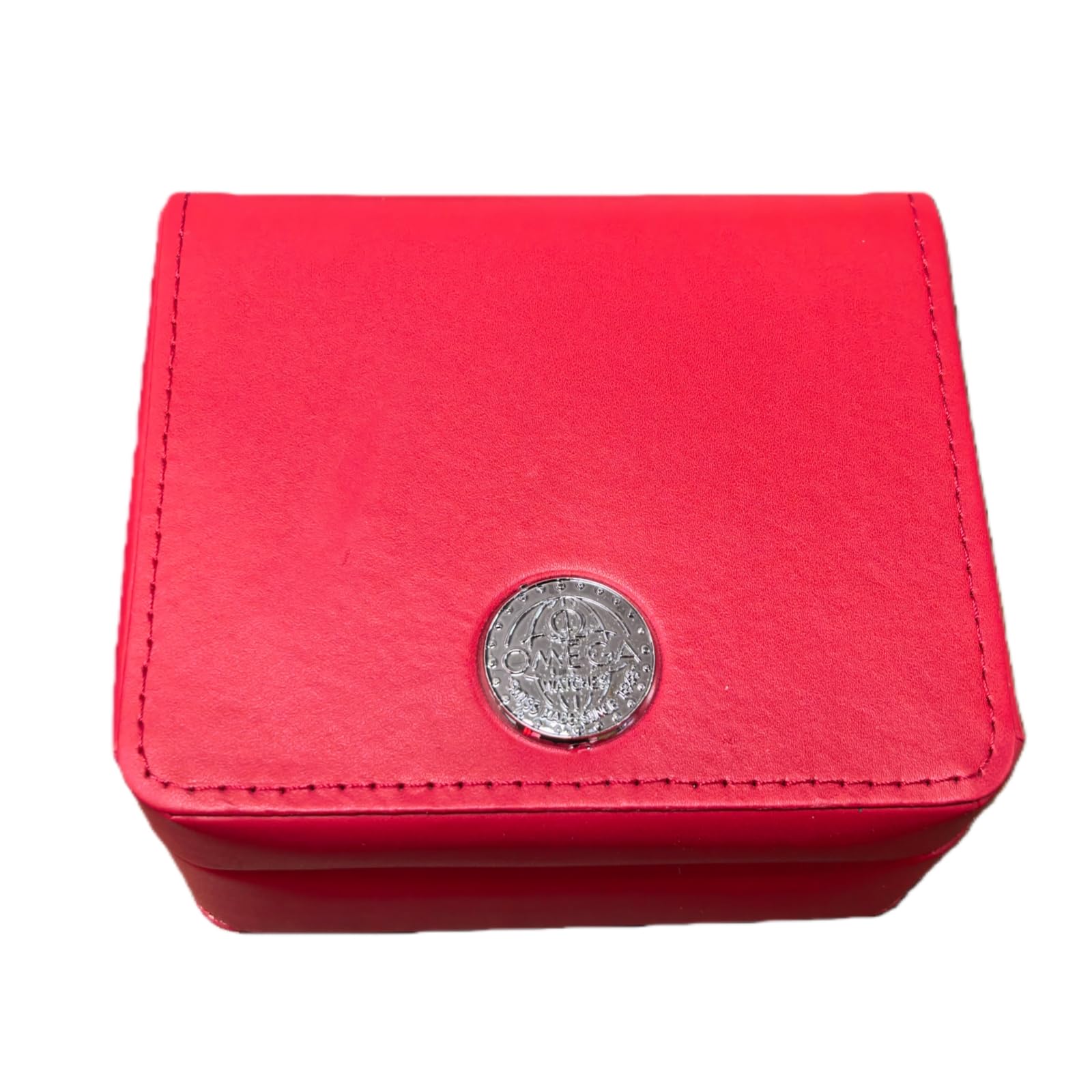 Organizzatore Orologio Singolo Rosso Similpelle Struttura Legno Ferramenta Argento per Omega