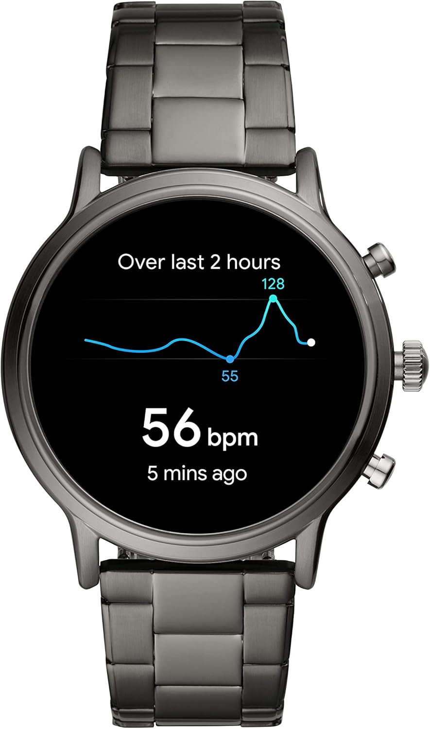 Fossil Gen 5 Carlyle Smartwatch display showing heart rate tracking