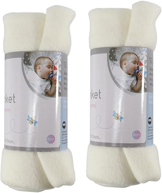 Pack of 2x Baby Blanket Soft Fleece for Boy Girl  Cot Blanket for Newborn to Toddler  Plain Fleece (White)