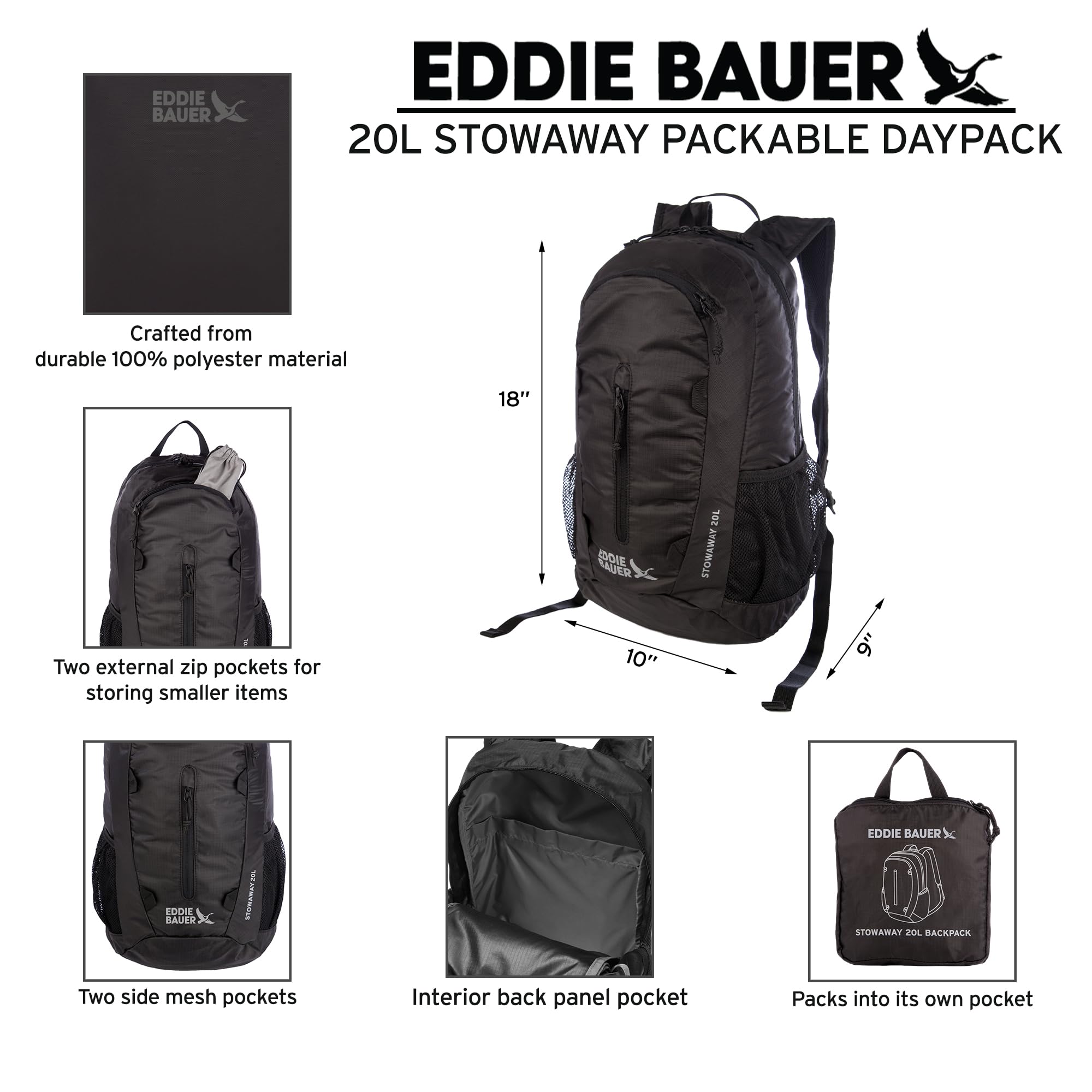 Eddie Bauer plecaki turystyczne Unisex-dorosły Stowaway Packable Backpack - Made from Ripstop Polyester (1 w zestawie)