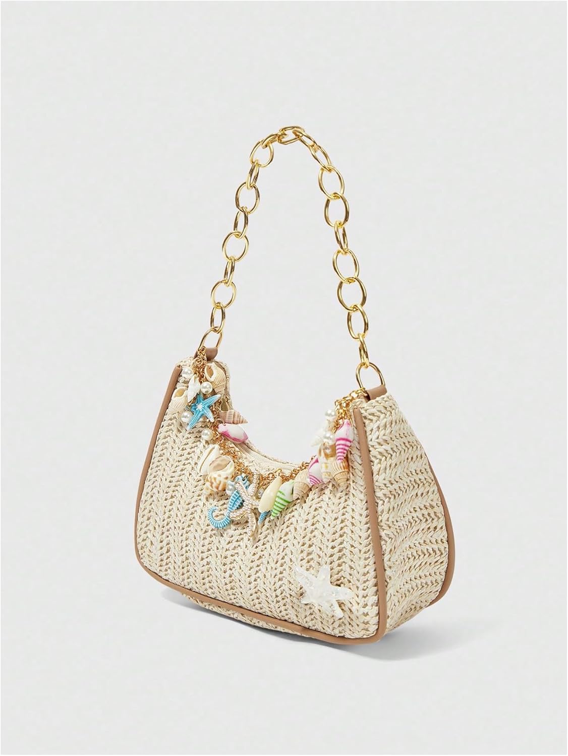 Verdusa Women's Boho Seashell Starfish Straw Shoulder Handbags Chain Strap Top Handle Underarm Bags - Image 4
