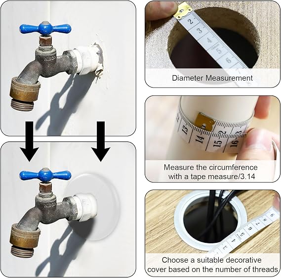 2pcs Wall Split Flange, Self-Adhesive Escutcheon Plate for Buckle 17mm Water Pipes ABS Round Hole Plumbing Floor Ceiling Cover Plates for Faucet Kitchen Toilet Decorative (White)