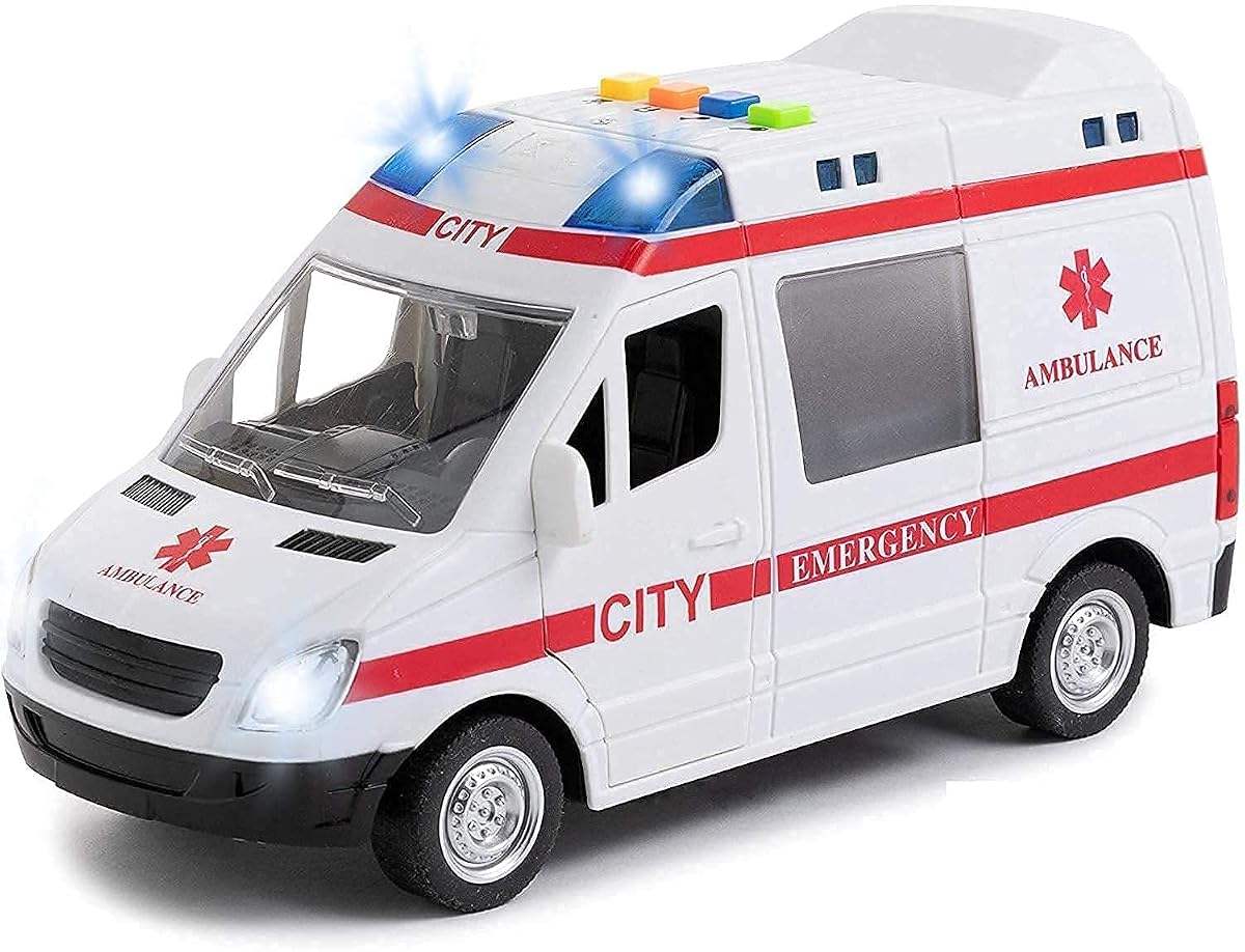 SK TOY ZONE Ambulance Toy Car with Light & Siren Sound Effects - Friction