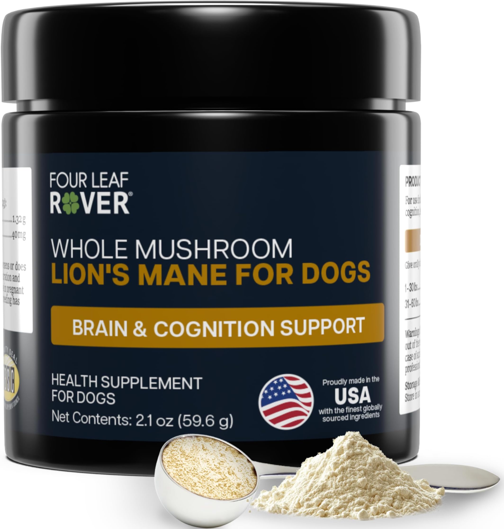 Lion's Mane Mushrooms for Dogs - Supports Healthy Brains and Nervous Systems in Dogs of All Ages - Organic Whole Mushrooms - 3rd Party Tested - 60 Day Large Dog Supply