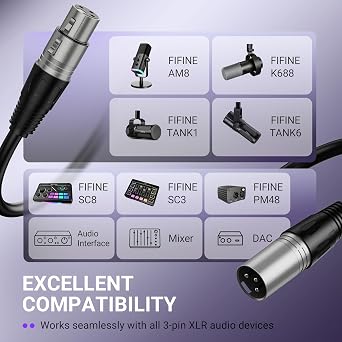 FIFINE L9C Balanced 3-Pin XLR Microphone Cable for Podcast Recording | 5.9ft Male to Female Mic Cord for Studio Recording, Compatible with AM8 K688