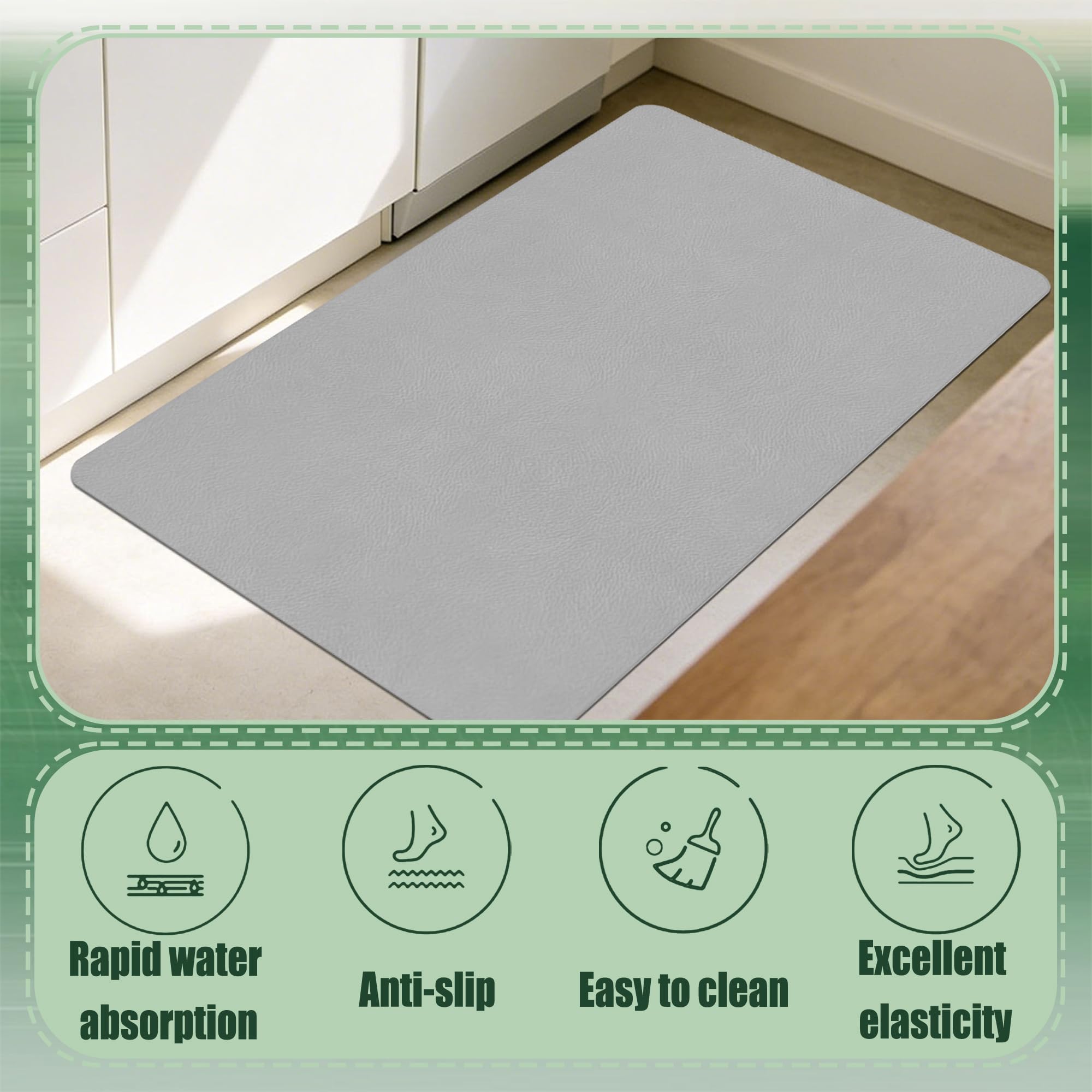 Alfombra Diatomita Baño 110 x 114 cm Rápido Secado Alfombrilla de Ducha Antideslizante Antideslizante y Antihumedad para Bañera, Ducha, Cuarto de Baño y Cocina, Gris Claro