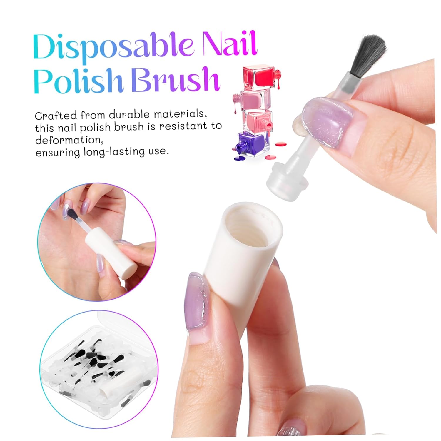 VICASKY 50pcs Disposable Nail Art Brush Gel Builder Nail Polish Brush for Cleaning Art Supplies Replacement Handles