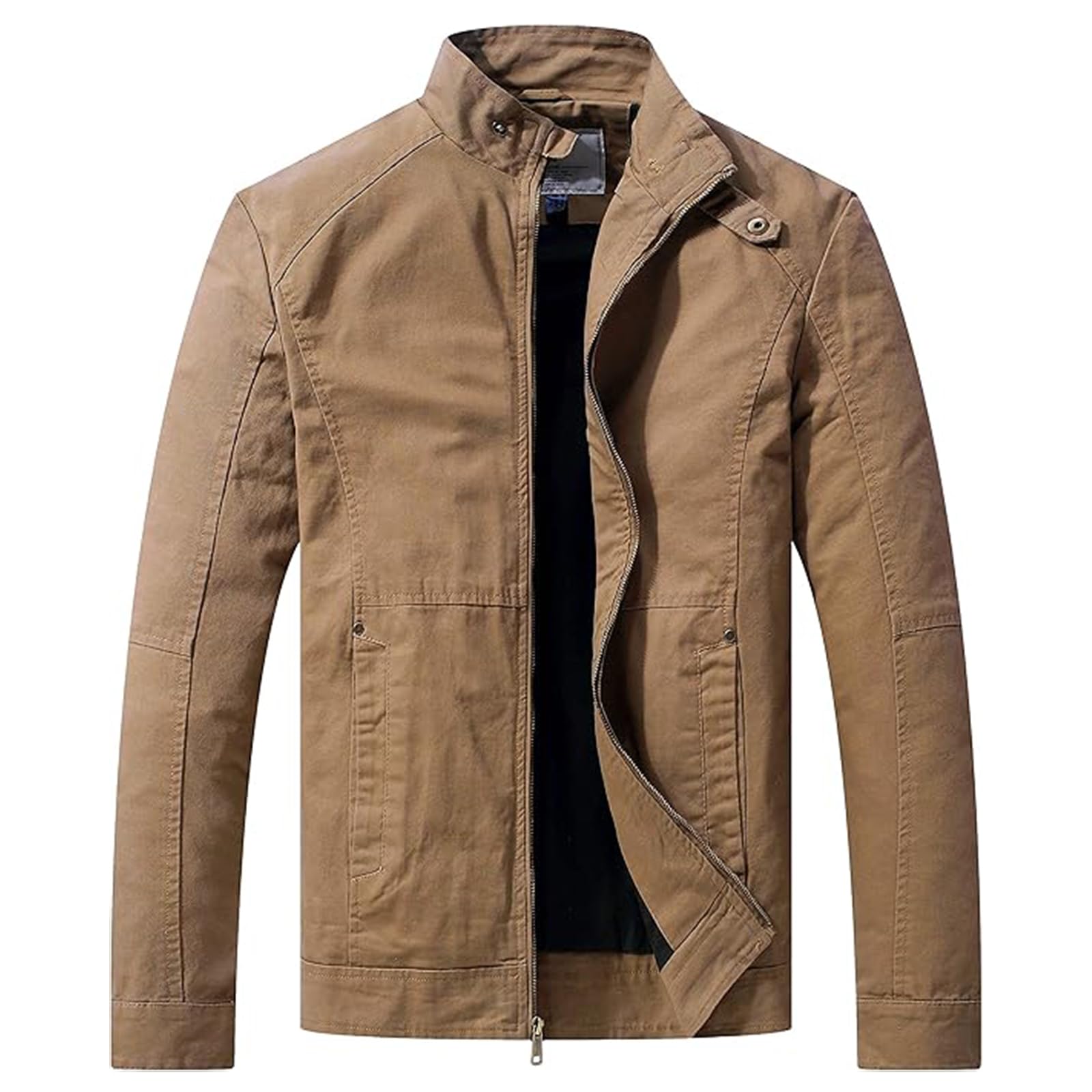 WenVen Men's Casual Cotton Windbreaker Jacket with Stand Collar and Zip Up