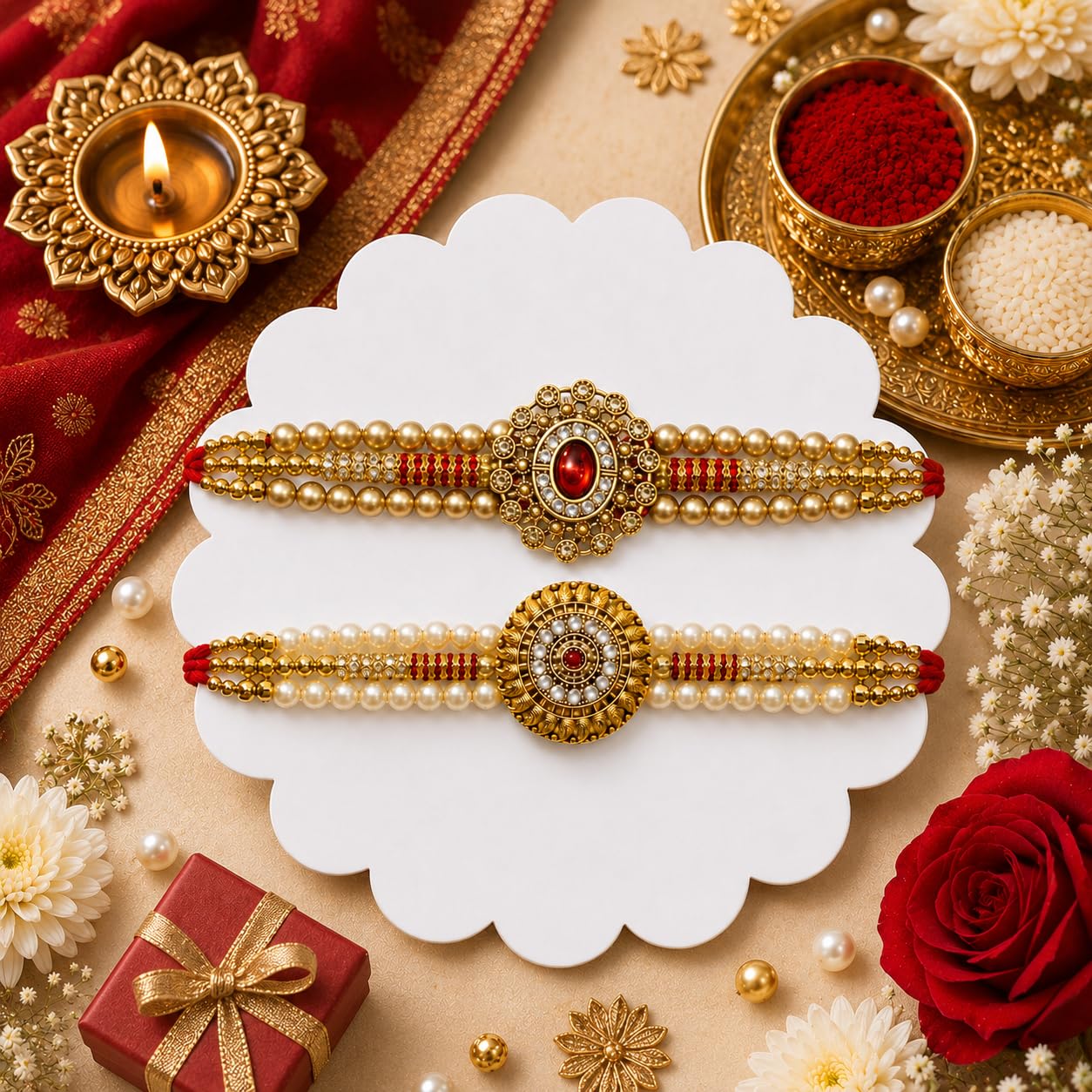 Canton Rakhi Gift For Brother, 2 Rakhi Set For Brother | Rakhi Gift Hamper Rakhi With Roli, Tilak & Greeting Card (Design-6)-image-7