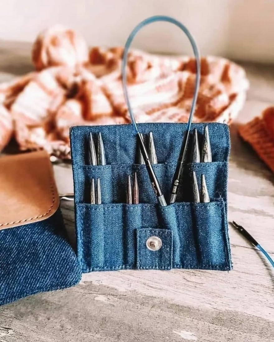 Lotus Yarns KP Denim Indigo Wood Mini austauschbares Nadelset mit Nnylonschnüren und Zubehör, glatt und flexibel (5,1 cm - (3,0-6,0) mm - 7 Paar)
