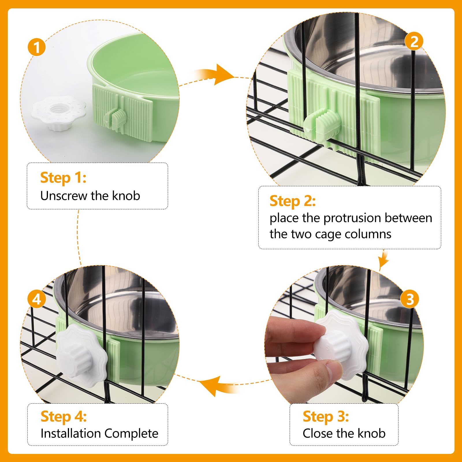 2 Pcs 2-in-1 Pet Crate Bowls, 15cm/6In 750ml Hanging Cage Dog Bowl Removable Cage Water Bowls for Dog Cat - Image 4