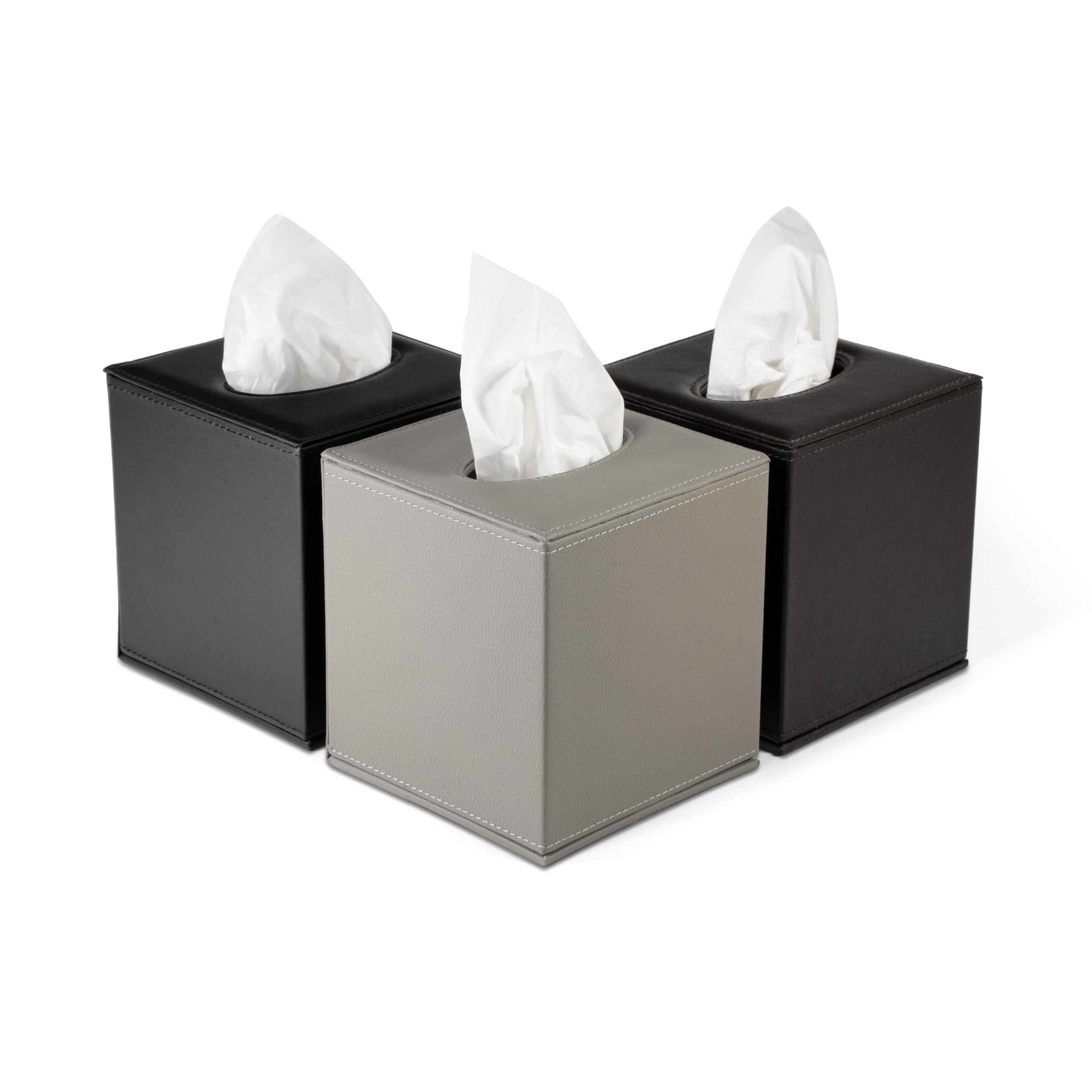OSCO Scatola quadrata in ecopelle grigia, porta fazzoletti, dispenser per tovaglioli, copertura per fazzoletti, fazzoletti non inclusi, 15 x 13,8 x 13,8 cm (altezza x larghezza x profondità)