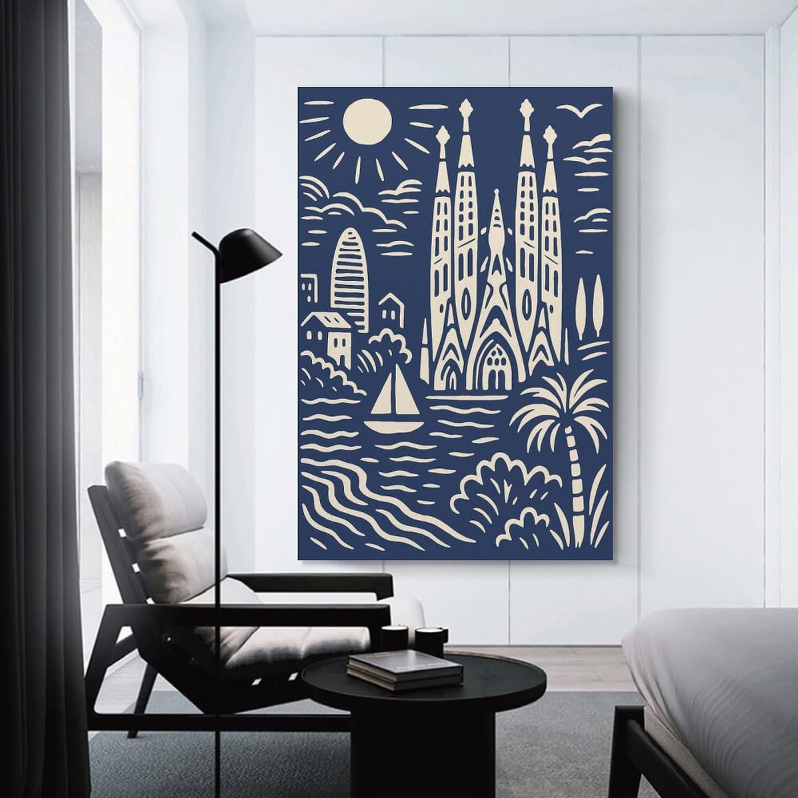 Junmoney Decorative Canvas Print Barcelona Skyline with Sagrada Familia, 16x24inch(40x60cm), for Entrance Spaces, Stair Walls Or Halls, A Neat Decor Update for Hallways