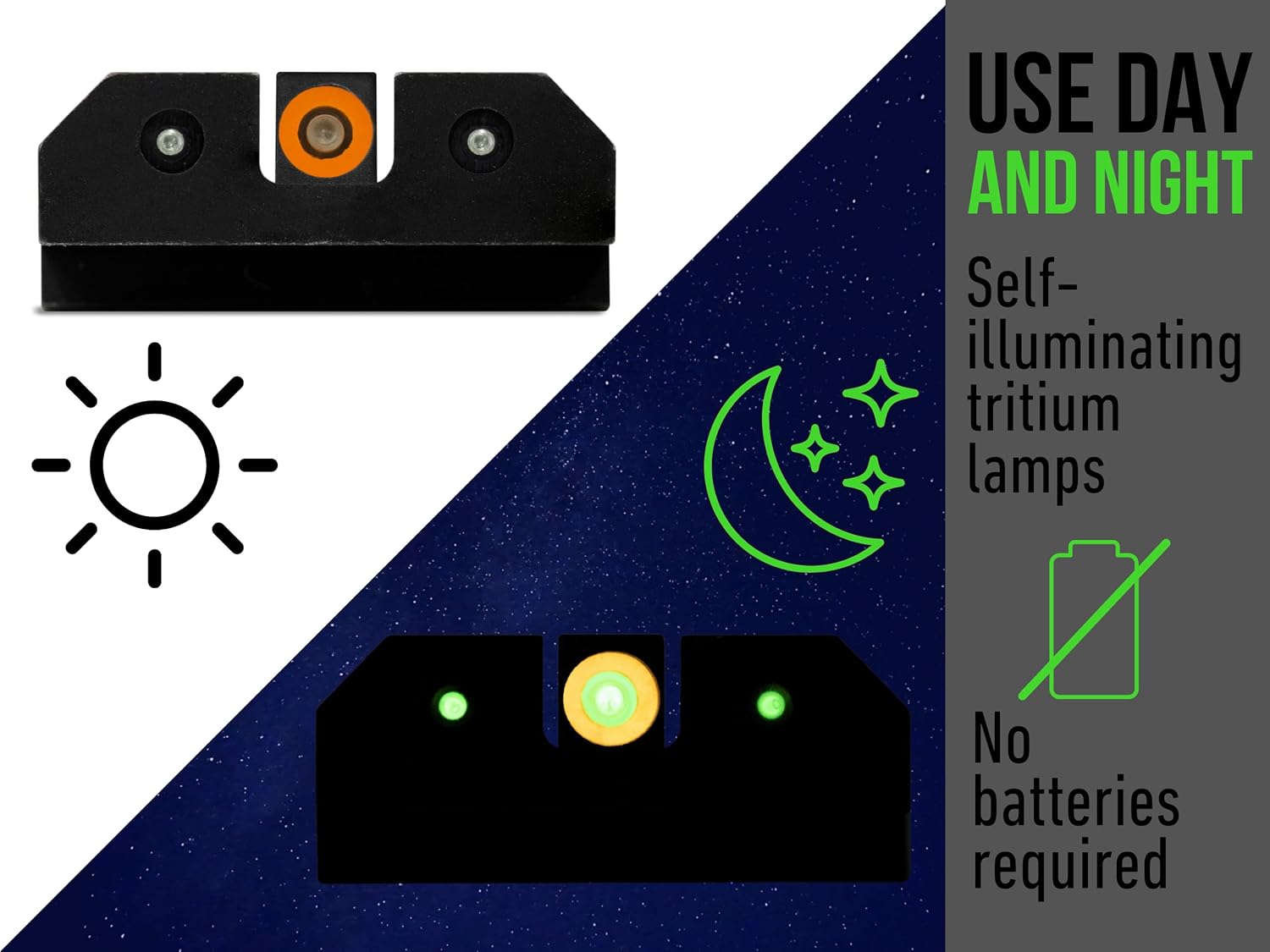 XS SIGHTS 3-Dot Tritium Night Sights, Fits Glock Gen 1 – 5 +MOS Pistols, Dual Illuminated Orange Front Sight Equipped with Tritium/Photoluminescent Glow Dot