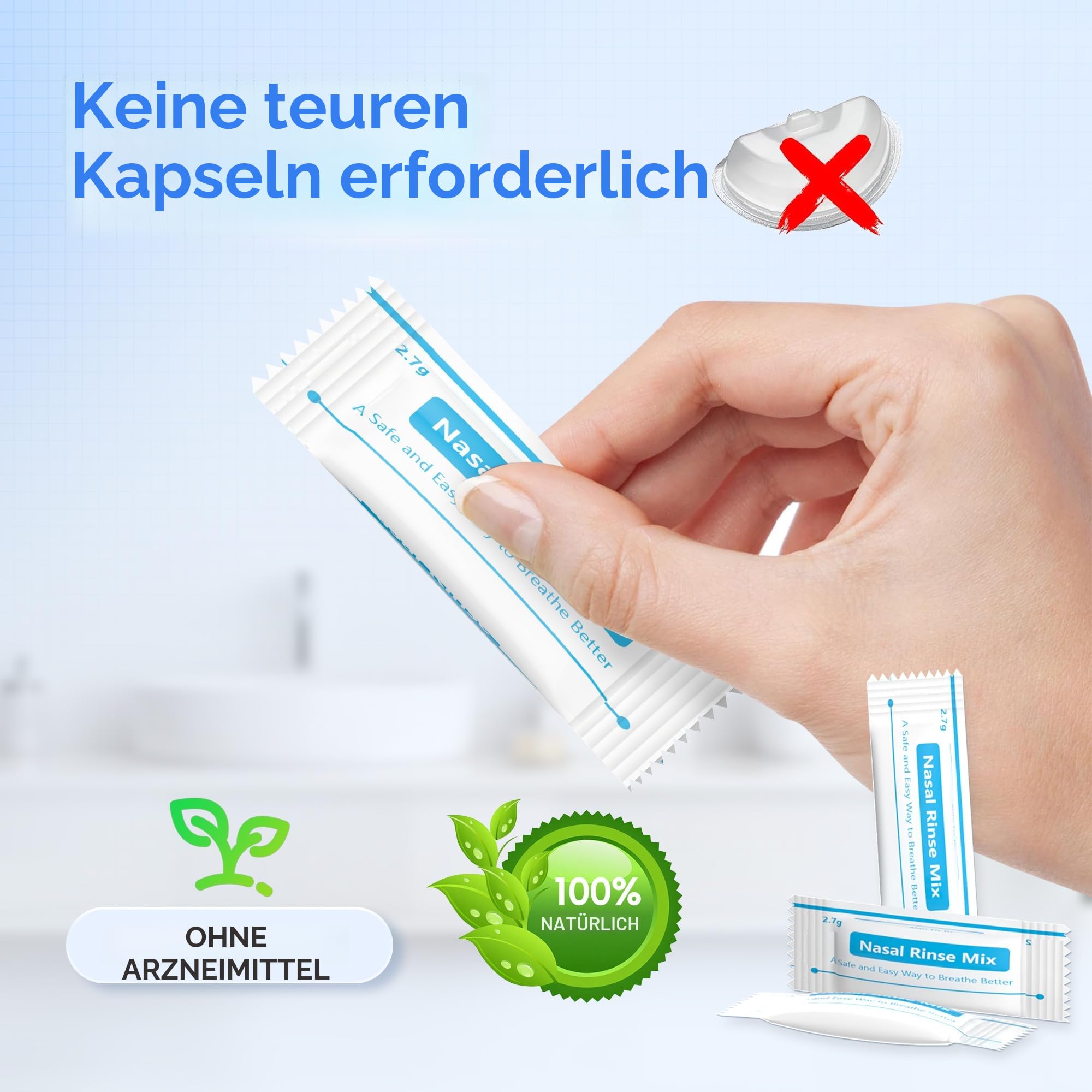Nasendusche Dual Powered Nasenspülung System Nasenspülung und waschen, Sinus Spülung Maschine Sinus abschwellende Relief System, Nose Cleaner 30 Kochsalzlösung Pakete Kit (Breit)