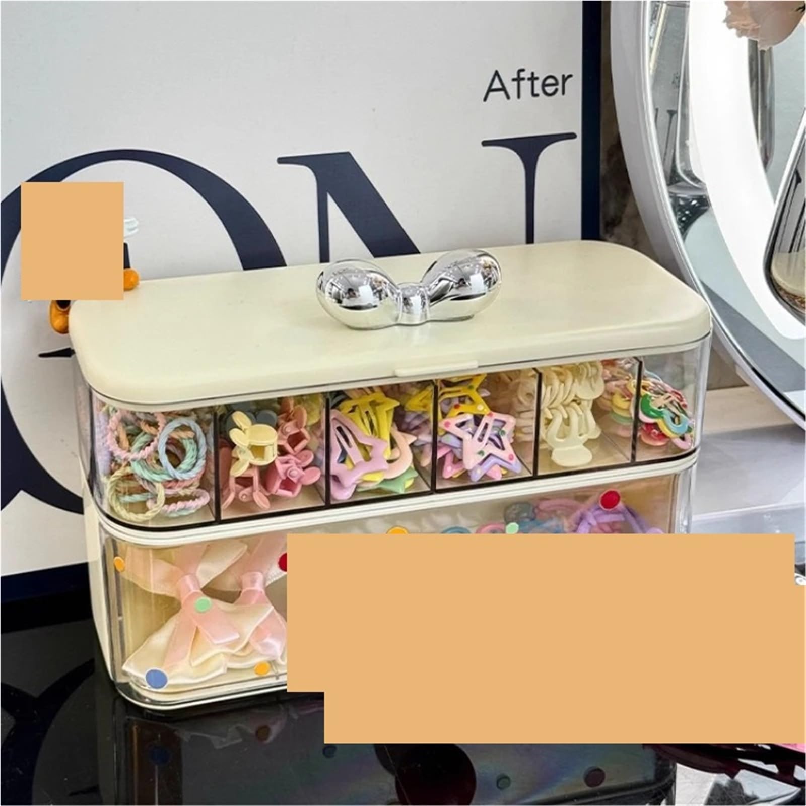 Haargummi Organizer Desktop-Haar-Accessoires-Aufbewahrungsbox mit großem Fassungsvermögen und Deckel, Schmuck-Organizer for Gummibänder, Haarnadeln(1pcs)
