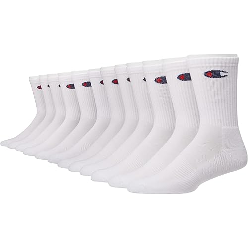 Champion mens Double Dry Moisture Wicking Crew Socks; 6, 8, 12 Packs Availabe