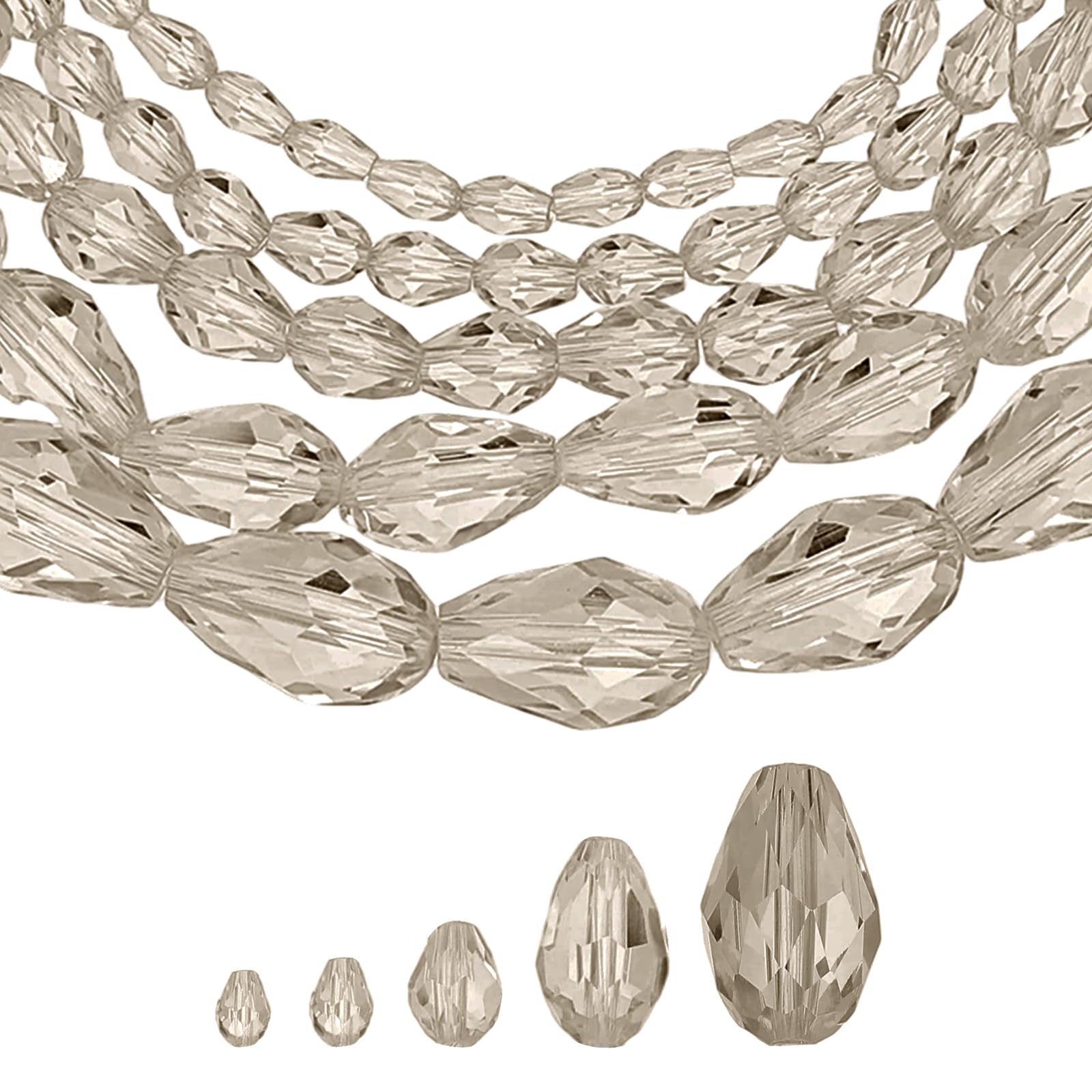 sourcing map 328 PCS Teardrop Crystal Glass Beads, 3x5mm 4x6mm 6x8mm 8x12mm 10x15mm Vertical Hole Faceted Glass Teardrop Spacer Beads for Necklace Bracelet DIY Jewelry Making, Grey
