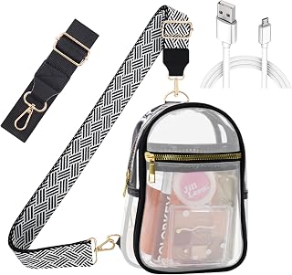 Clear Bag for Stadium Events Approved Concert Travel,Sling Clear Crossbody Purse,Plastic Transparent See Through Bag+10FT Long Android Charger Cable Fast Charge,USB to Micro USB Cable White