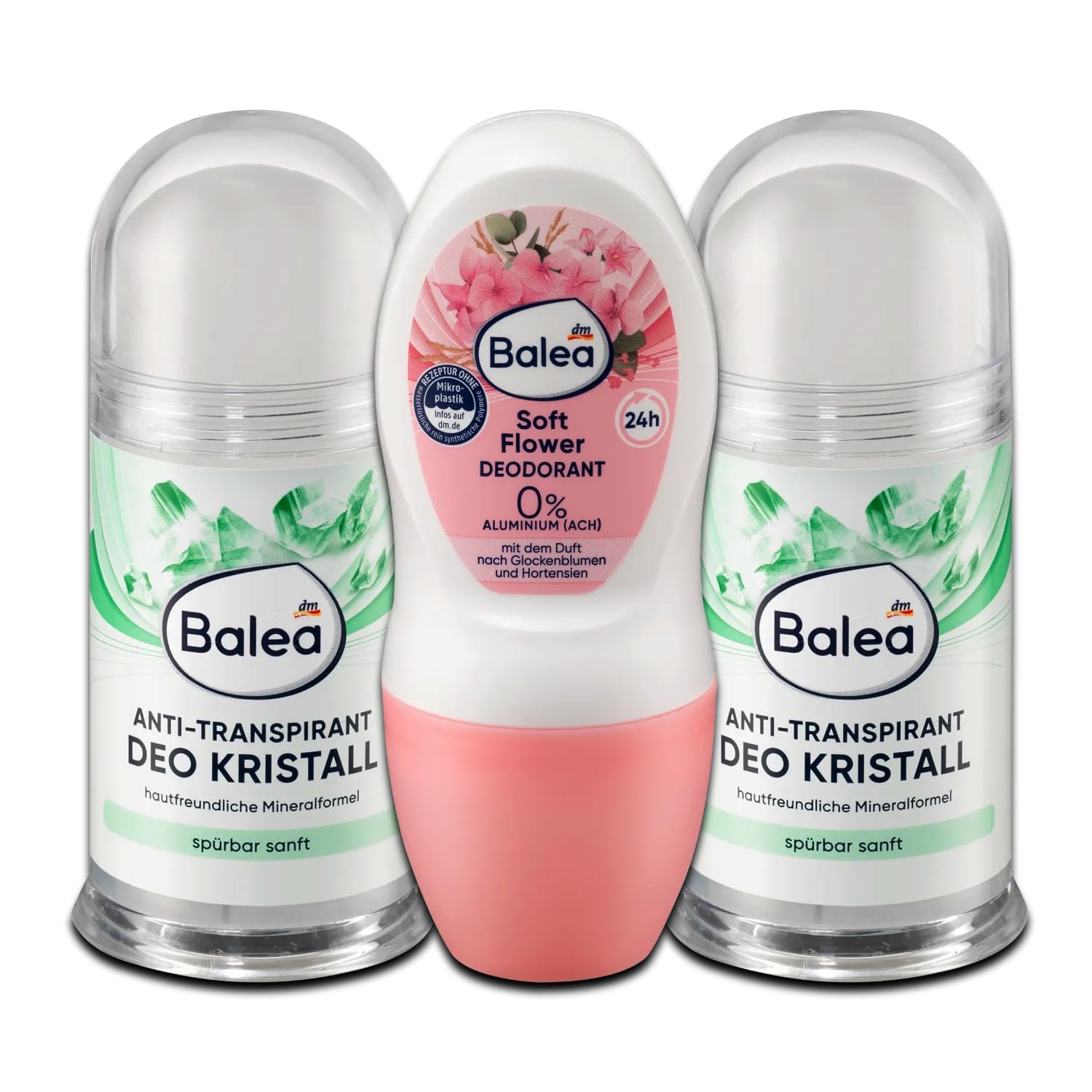 4er Set: Balea 2 x Antitranspirant Deostick Kristall, 100 g - 1 x Deo Roll-on, 50 ml
